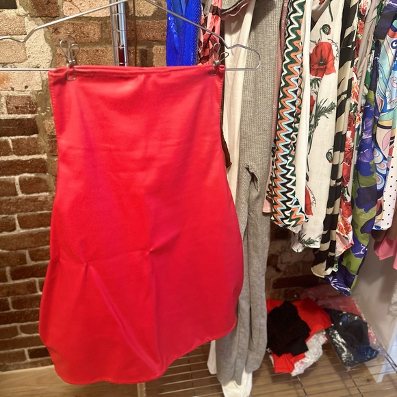 Red Vinyl Strapless Mini Dress - Picture 3 of 4